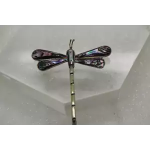 Vintage ALPACA MEXICO SILVER ABALONE DRAGONFLY pin, Purple & Blue