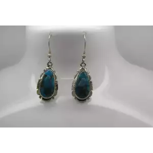 .925 Sterling Silver TURQUOISE FEATHER DESIGN DANGLE earrings