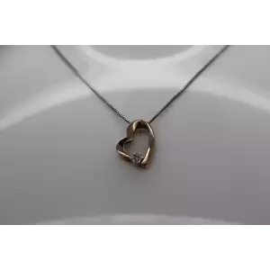 .925 Sterling Silver DIAMOND FLOWER accent OPEN WORK HEART necklace 18