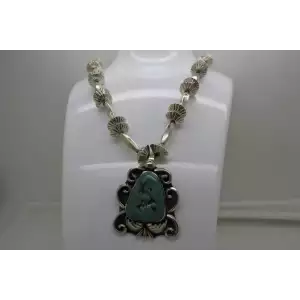 NATIVE AMERICAN  .925 FLUTED SAUCER, MELON BENCH BEAD TURQUOISE 