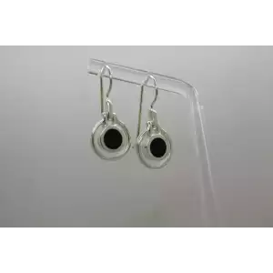 JEZ JEZLAINE .925 S.S. ONYX OPEN CIRLCLES DROP DANGLE earrings