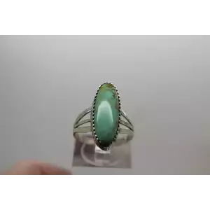 .925 Sterling Silver ELONGATED TURQUOISE FEATHER bezel set ring size 8