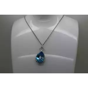 .925 S.S. LARGE TEARDROP BLUE TOPAZ CRYSTAL HALO pendant necklace 18
