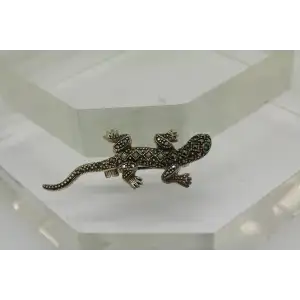 .925 S.S. MARCASITE & EMERALD LIZARD DESIGNER pin
