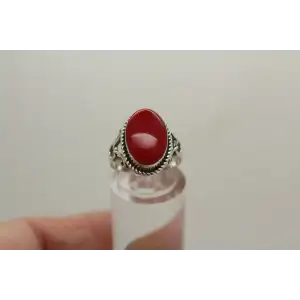 .925 S.S. RED CORAL SOUTHWESTERN ROPE DESIGN ring size 6.5