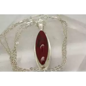 Signed .925 S.S. ELONGATED RED JASPER pendant necklace 30