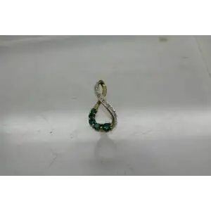 Signed F.D. 10k Y.G. DIAMOND & EMERALD INFINITY DESIGN pendant