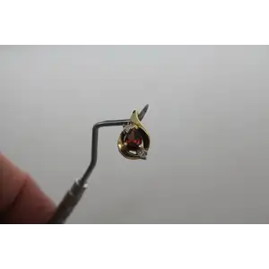 Sig. 10k Y.G. Pear Cut GARNET & DIAMOND ACCENT TEARDROP pend. #