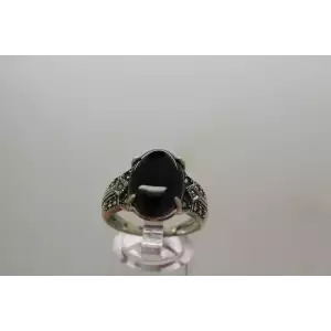 AVON signed RJ .925 S.S. ONYX & MARCASITE ring size 11