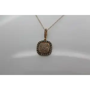 Designs by ASH 14k R.G. Brown & White PAVE DIAMOND HALO necklace #