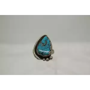 .925 Sterling silver OLD PAWN FEATHER DESIGN TURQUOISE ring size 7
