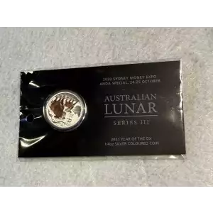 2020 Sydney Money Expo Australian Lunar Series III 2021 Year of the Ox Colorized 1/4 oz .9999 Fine Silver Coin