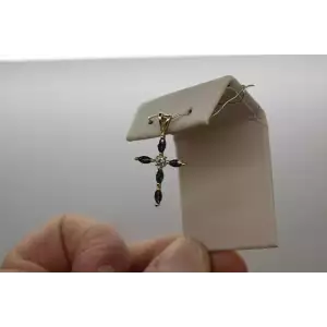 14k Yellow Gold BLUE TOPAZ & DIAMOND accent CROSS pendant
