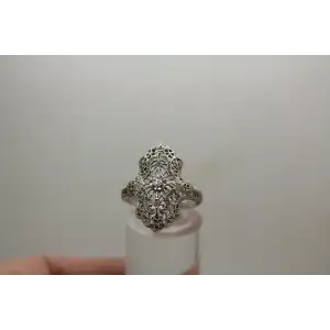14k W.G. VINTAGE .06ct DIAMOND FILIGREE ring size 7