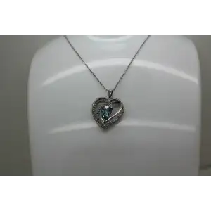 Signed AH .925 S.S. BLUE TOPAZ & DIAMOND INTWINED HEARTS necklace