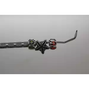 Set of 3 .925 S.S. RED & GREEN OVAL STONES & STARFISH charms