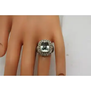 Signed NV .925 S.S. AQUAMARINE FILIGREE STATEMENT ring size 8 #