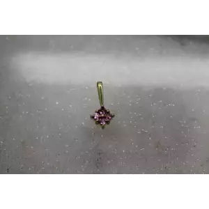 Signed STS 10k Y.G. Square Cut PINK TOPAZ DIAMOND SHAPE pendant