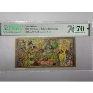 Cook Islands 2 Dollar 1/200th oz Aurum Gold Note (24k) 7 Pillars of Humanity Love