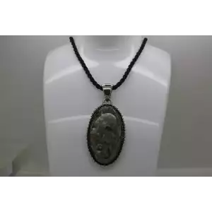 .925 Sterling Silver LARGE OVAL GREEN JASPER Pendant Necklace 18