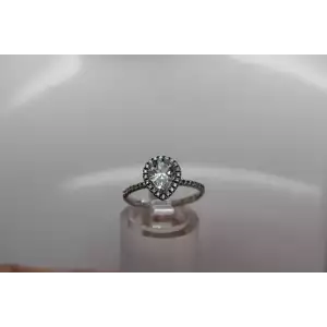 10k W.G. AQUAMARINE & WHITE STONE TEARDROP HALO ring size 7