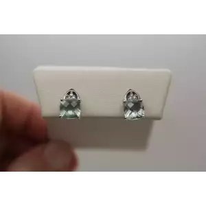 10k White Gold Checkerboard Cut AQUAMARINE & DIAMOND accent earrings
