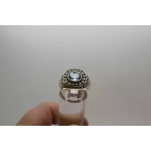 .925 S.S. BLUE TOPAZ SCROLL WORK DESIGN ring size 7.25