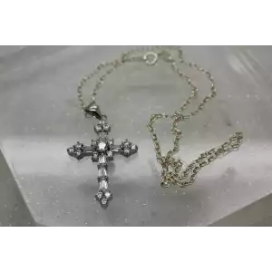 Signed PJM .925 S.S. GRADUATED BAGUETTE CROSS pendant necklace 16