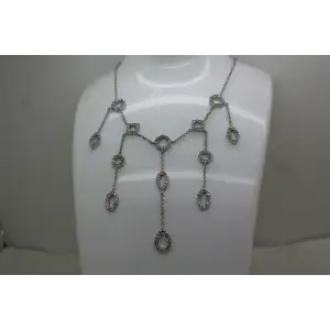 Signed .925 S.S. WHITE SAPPHIRE FRINGE DESIGN necklace 15