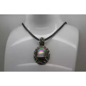 NWT .925 S.S. ABALONE & MARCASITE OVAL pendant necklace 18