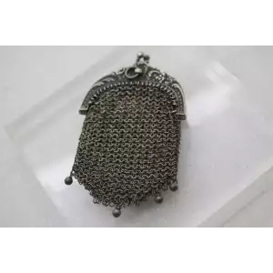 Antique FRENCH CHATELAINE CHAINMAIL SILVER COIN PURSE