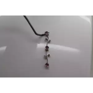 14k White Gold PINK TOPAZ w/ DIAMOND ACCENT VINING pendant