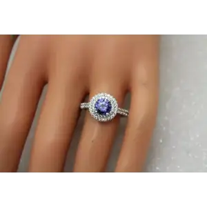 FC .925 S.S. BLUE & WHITE DOUBLE HALO CZ ring size 8