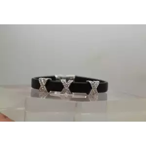 .925 S.S. WHITE STONE BLACK SILICONE TRIPLE X SLIDE CHARM bracelet