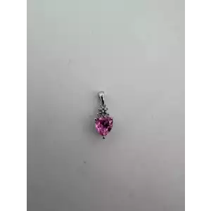 SMALL 10k White Gold Heart Pink Sapphire Diamond Accent Necklace Pendant (3)