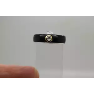 14k Yellow Gold Bezel Set WHITE TOPAZ BLACK JADE band ring size 10