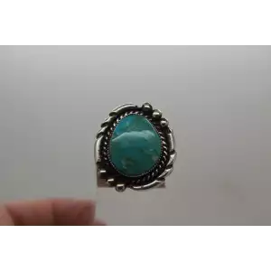 TGB OLD PAWN .925 Sterling Silver NATIVE TRIBAL Design TURQUOISE ring size 6.5