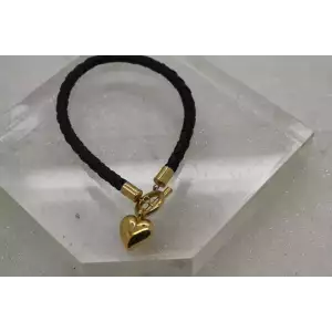 JCM 14k Y.G. & BLACK LEATHER PUFFY HEART TOGGLE bracelet 7.5