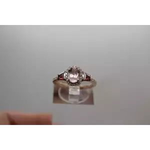 10k Rose Gold MORGANITE, GARNET & DIAMOND HALO ring size 7