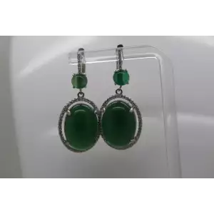 SAM & CO. .925 S.S. GREEN STONE & CZ HALO DANGLE earrings