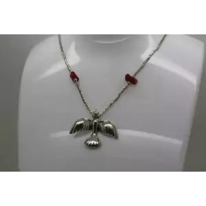Vtg. .925 S.S. LIQUID SILVER CORAL BIRD pendant necklace 15