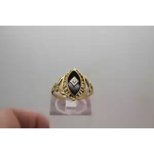 14k Yellow Gold ONYX DIAMOND FILIGREE ring size 6.75