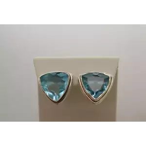 .925 Sterling Silver TRILLION CUT AQUAMARINE  stud earrings
