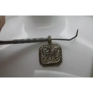 Signed .925 S.S. MARCASITE FILIGREE LETTER M INITIAL SLIDE pendant