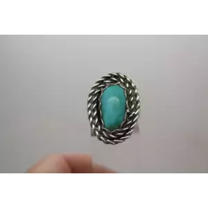 OLD PAWN .925 Sterling Silver TURQUOISE ROPE DESIGN ring size 7.75