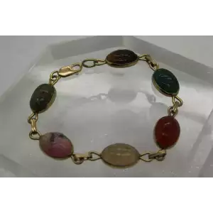 W.R.E. 1/20 14k G.F. & 14k Y.G. clasp Multi-gemstone EGYPTIAN SCARAB Bracelet 7 1/2