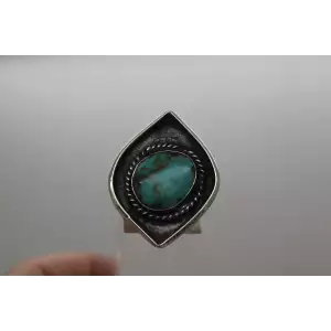 VTG. .925 Sterling Silver OLD PAWN ROPE DESIGN TURQUOISE ring size 5.75