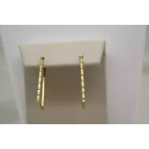 ISRAEL 14k Y.G. DIAMOND CUT ETCHED Hollow RECTANGLE HOOP earrings