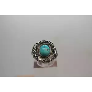 Vintage .925 Sterling Silver Handmade TURQUOISE ring size 7.25, 12.3g
