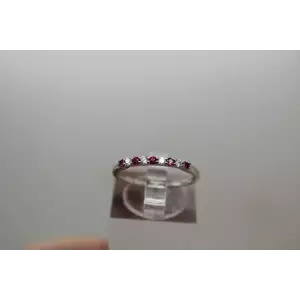 14k White Gold DK. PINK TOPAZ & .12ctw DIAMOND STACK Band ring size 6.75